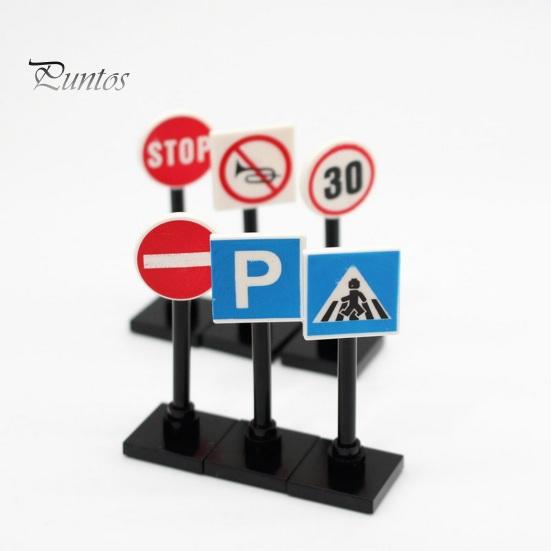 6 Stück Verkehrsspielzeug Ornament Puppenhaus Verkehrsstraßenschilder Set Mini Wegweiser Absperrung für Puppenhaus Dekoration