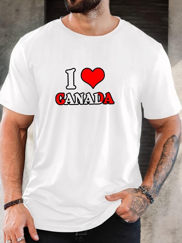 Unisex I Love Canada Heart Letter Graphic Crew Neck Short Sleeve Oversized Loose Casual Summer Streetwear Daily Basic Soft Tee