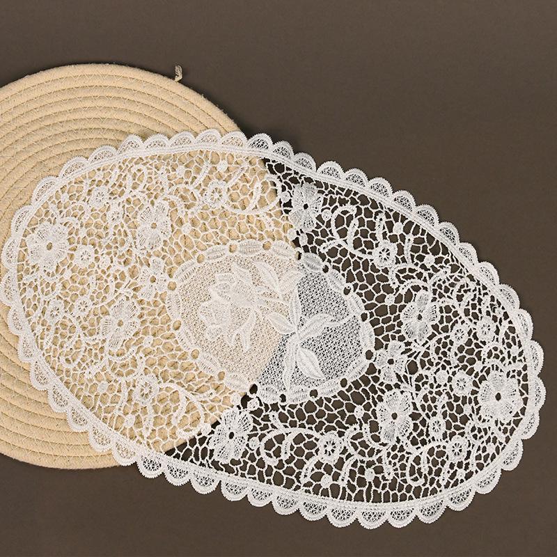 Square Embroidered Lace Tablecloth with Hollow Design, European Style Decoration for Coffee Tables and Vase Settings.