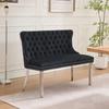 Banco Loveseat de Veludo para Sala de Jantar, Banco Estofado c/Botões Feitos à Mão, Encosto de Asa, Pés de Aço Inoxidável Prateado Escovado, Moderno de Meio Século, Preto,DE1702BK