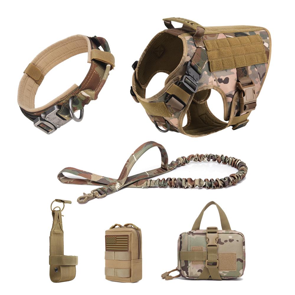 Large Nylon Tactical Bungee Dog Vest & Leash Harness Set