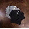 Autumn and Winter Retro Fake Two Light Gray Knitted Sweater Lazy Splicing High-end Heavy Collar Niche New Sweater