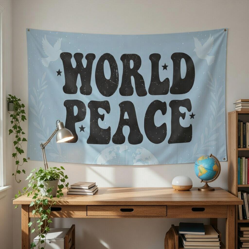 

Vintage World Peace Tapestry Distressed Fabric Wall Hanging with Peace Doves Olive Branches Globe Boho Bedroom Room Home Decor 74x94cm(29x37in)