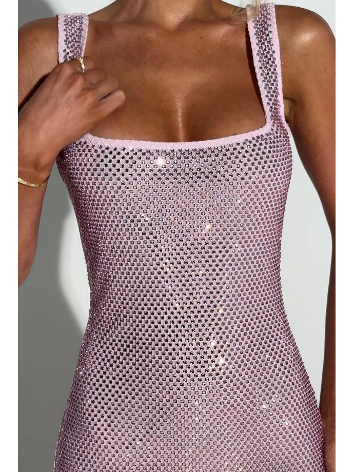 Women's Winter 2024 Rhinestone Backless Dress with Spaghetti Straps - Solid Color, Sexy & Sleeveless, Waist-Hugging Design