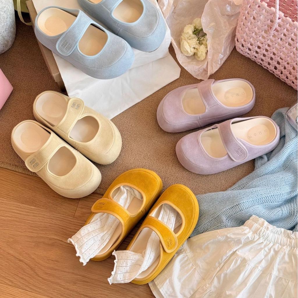 Soft leather version~ thick bottom simple height increase soft bottom 2025 spring new versatile round head bag head tow boken color women