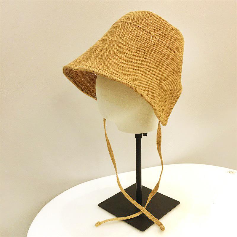 

Spring and summer straw visor hat women s summer big head circumference strap bucket hat big brim sun hat
