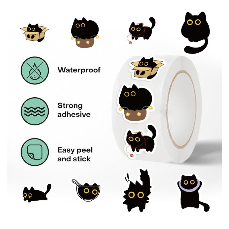 Adorable Haunted Kitten Theme Sticker Pack 500 Sheets Safe Removable Wall Decals For DIY Crafts School Activities Black Cats Party