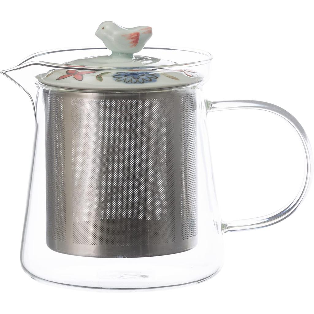 Nishikai Pottery Hasami Ware Issei Pottery Ceainic de sticlă mare Aproximativ 600 ml tulpina de ceai din oțel inoxidabil Blume Red Fabricat în Japonia 20424 (Super