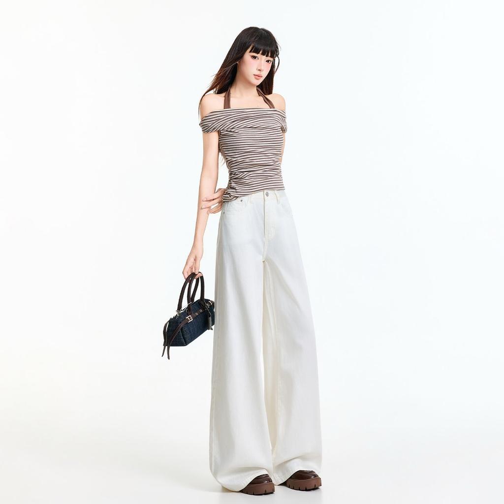 Spring Summer Three Proof Tencel Cotton Pure White Breathable Functional Loose Fit Denim Pants For Women Casual Pants Oversize Denim Trousers