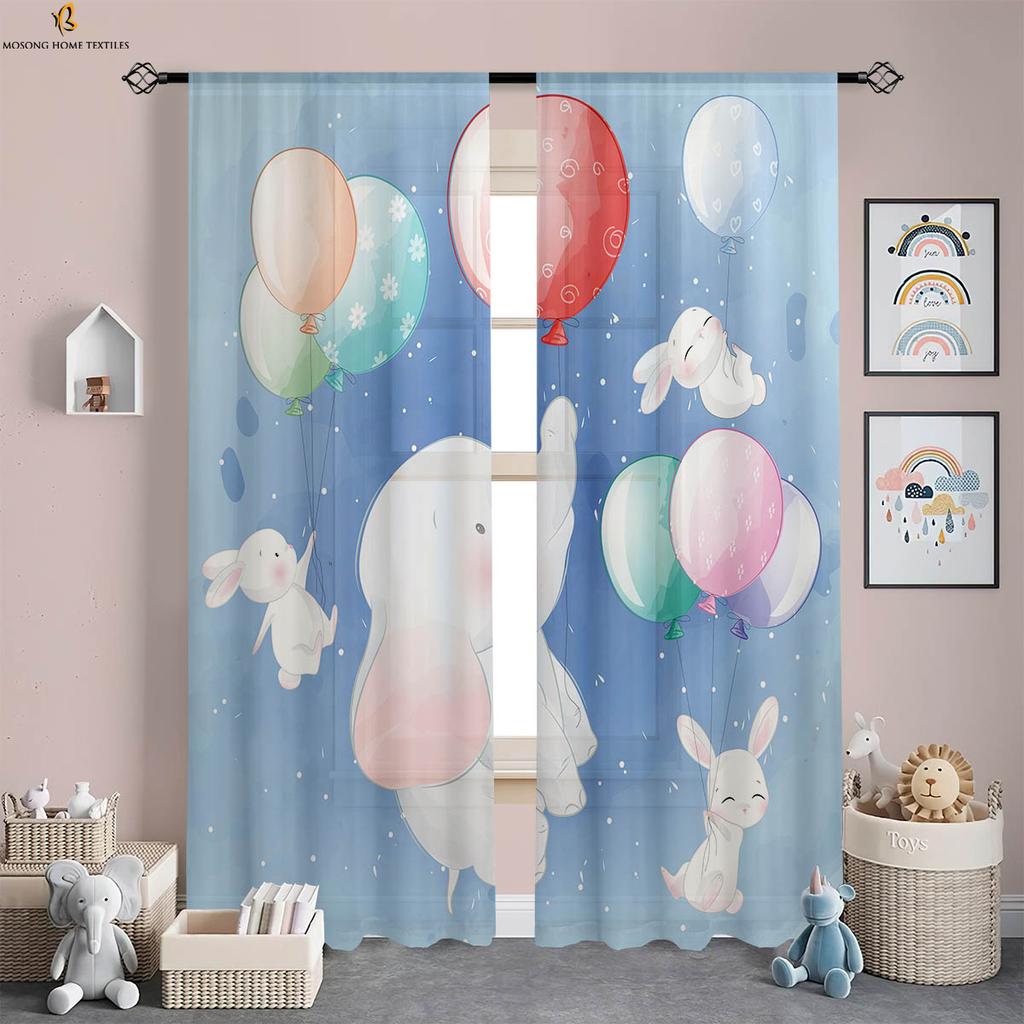 Window Curtains Cute Cartoon Elephant Print Curtains Machine Washable Bedroom Living Room Study Children'S Room Curtains 2 Pcs