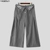 INCERUN Men Casual High Zipper Waist Embroidery Loose Long Wide Legs Pants Trousers