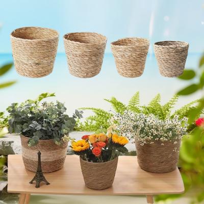 S/M/L Grass Woven Flowerpot for Garden Terraces Flower Pot Basket Planter Basket Furniture Decoration Grass Woven Flowerpot Rattan Straw