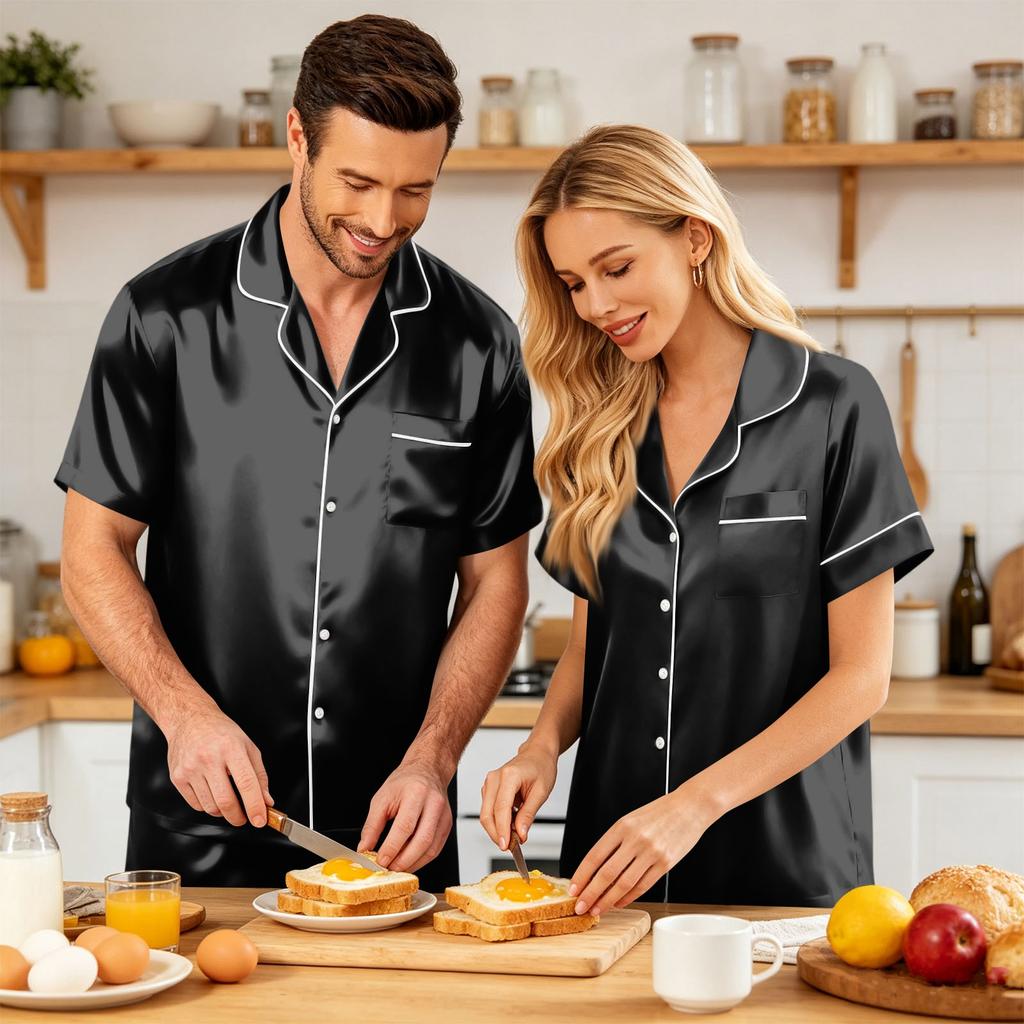Couple Matching Pajama Set Short Sleeve Button Down Shirt and Shorts Set Soft Casual Sleepwear Available In Sizes S To XXXXL