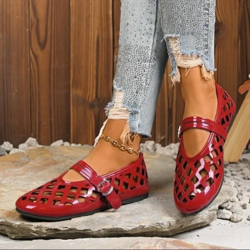 

Fashion Ladies Shoes 2025 New Buckle Strap Women s Sandals Fashion Hollow Casual Flat Shoes Light Weight Comfortable Slip-On Low Heels 43