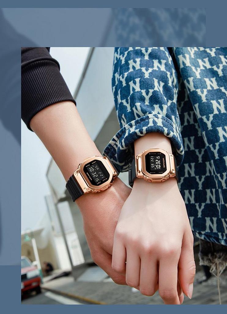 Sanda Couple's New Lift-Hand Light Digital Square Wristwatch