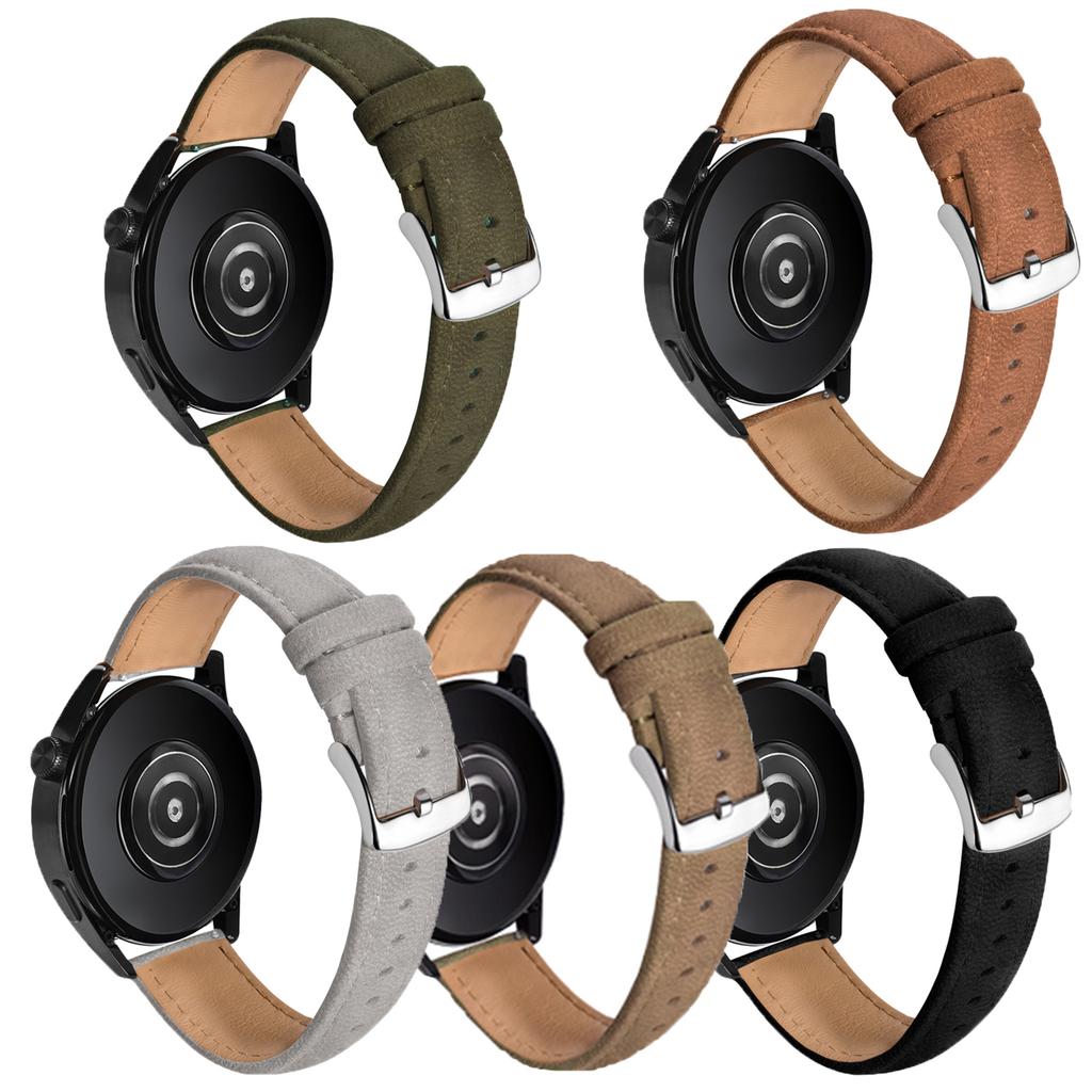 22mm Top Layer Genuine Cow Leather Strap for Huawei Watch GT 5 Pro/5/4 46mm/Samsung Galaxy Watch3 45mm Quick Release Watch Band