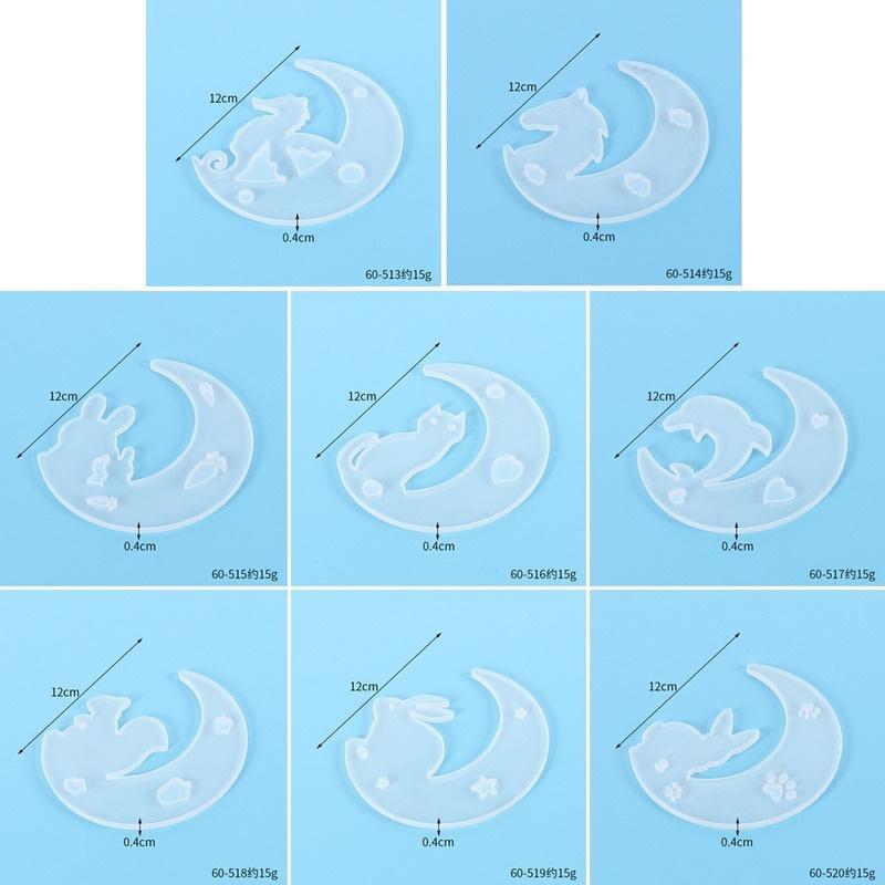 Crystal Drop Gel Moon Mold Diy Rabbit Dolphin Hippocampal Deer Cat Moon Pendant Silicone Mirror Mold