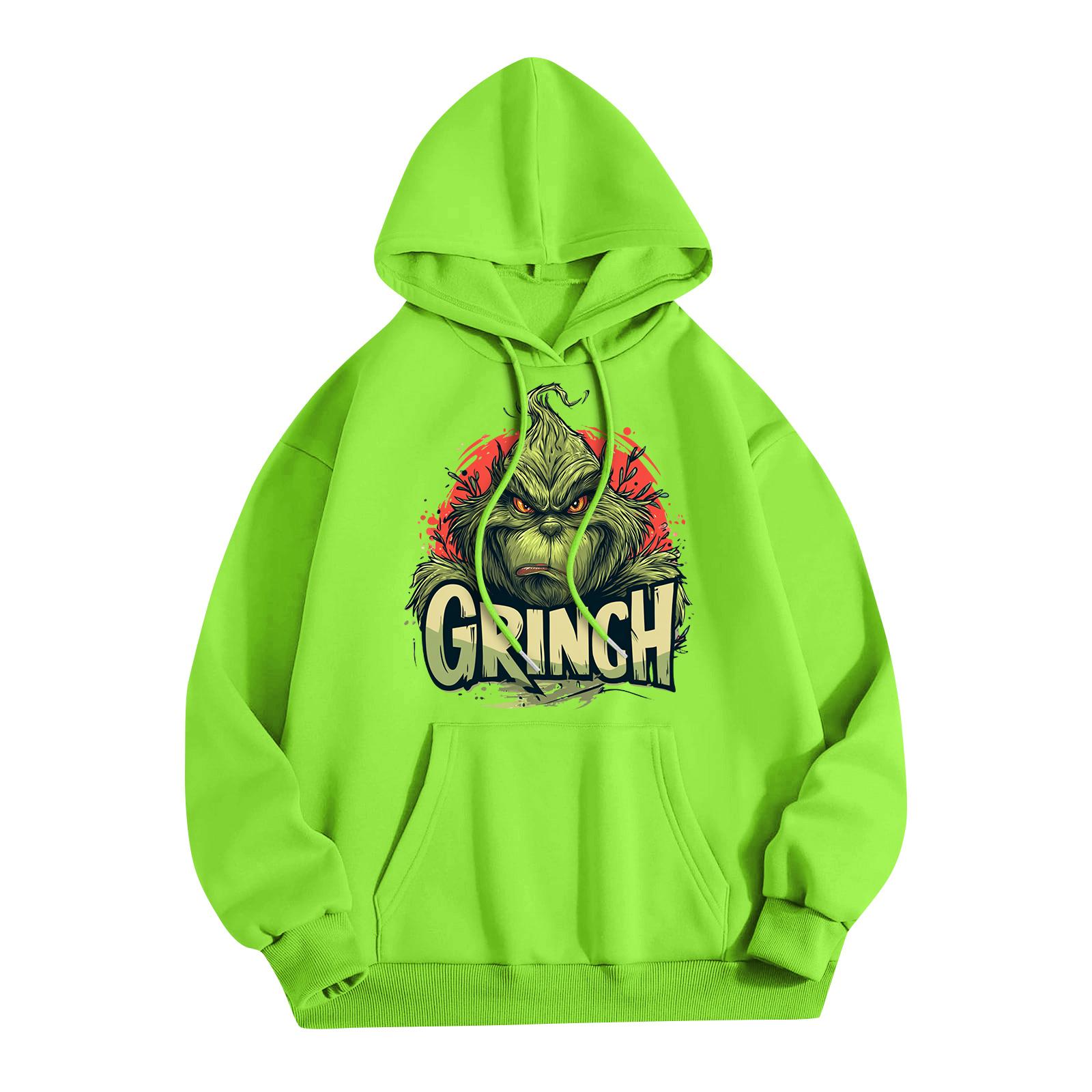 

Женская модная повседневная толстовка с капюшоном и карманами с рождественским принтом S зелёный