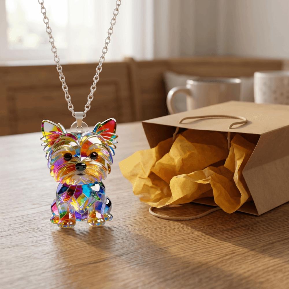 2D Flat Yorkshire Terrier Necklace Acrylic Long Sweater Chain Creative Dog Pendant Necklace Girl