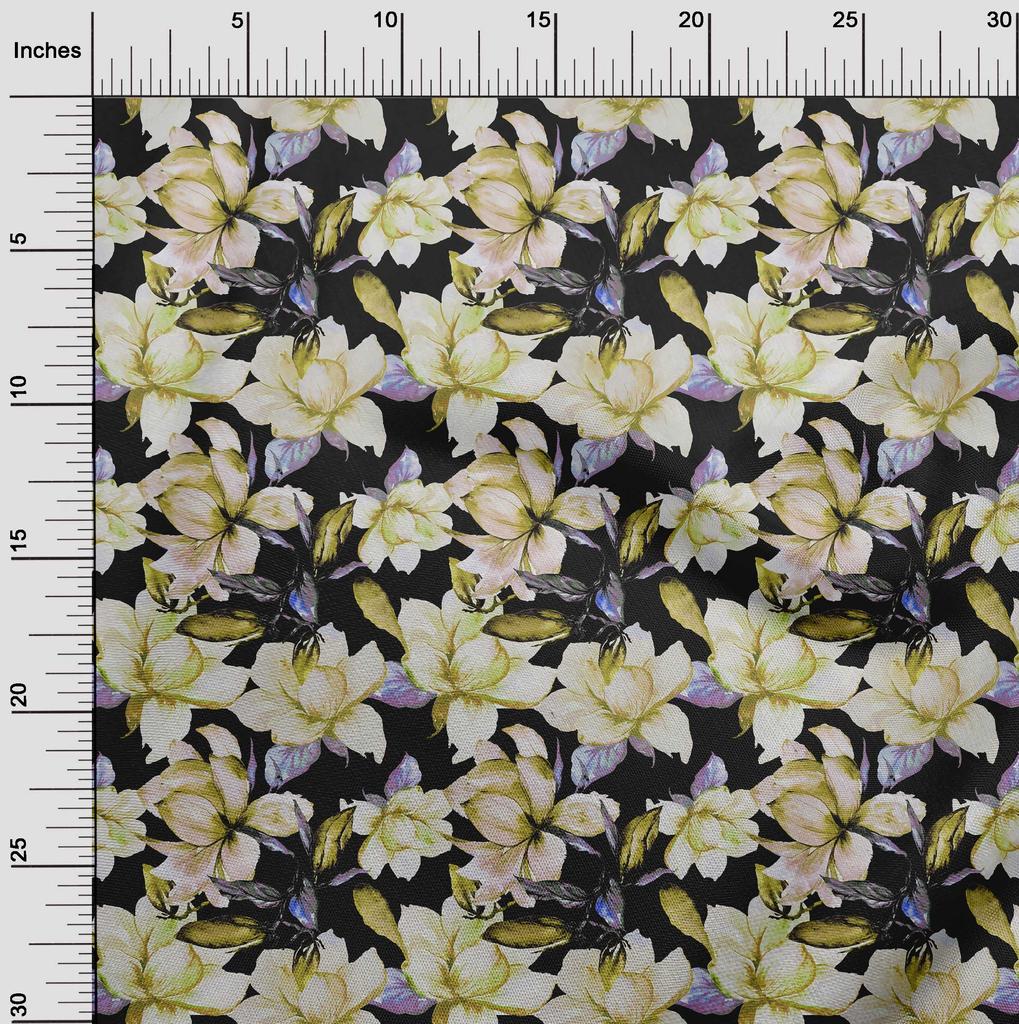 oneOone Georgette Viskóza Černá látka Květiny Šití Řemesla Projekty Potisky látek By Yard 42 Inch