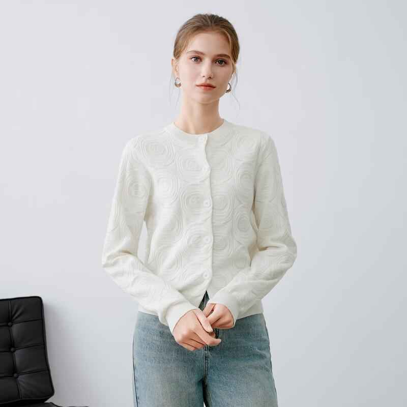 Elva' Island Women's Round Neck Long Sleeve Knit Cardigan