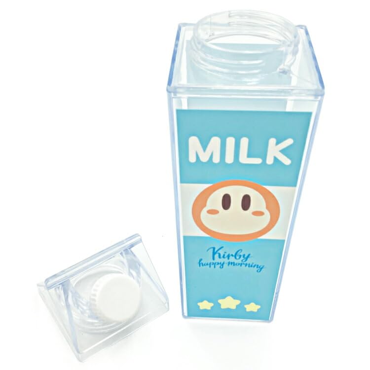 Ensky Kirby's Happy Morning Milk Carton-Style Bottle, Approx. 205 x 55 x 55mm, Body: Polystyrene, Cap: Polypropylene