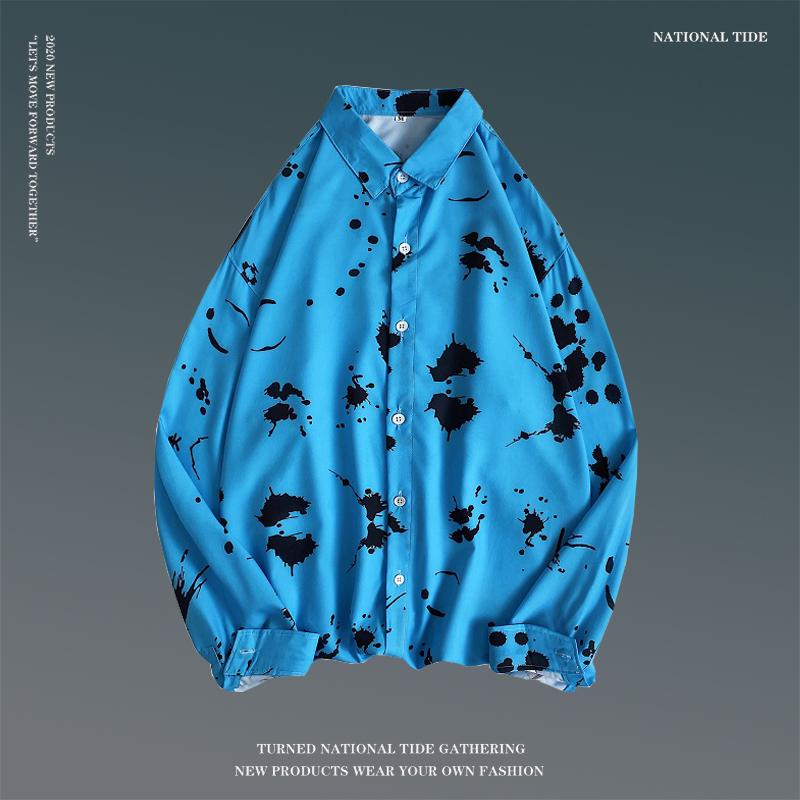 Men's Spring Retro Floral Long Sleeve Shirt - Korean Style, Trendy, Versatile, Loose Fit, Hong Kong Couple Style Top.