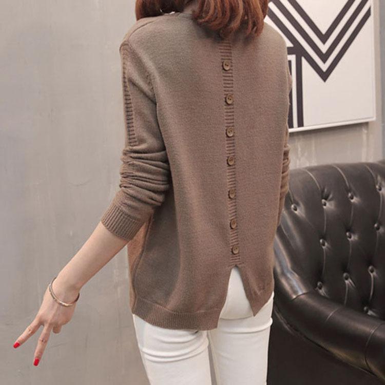 V-neck pullover sweater women's back butto stylish slimming knitted sweater solid color base outerwear Sweaters women’s