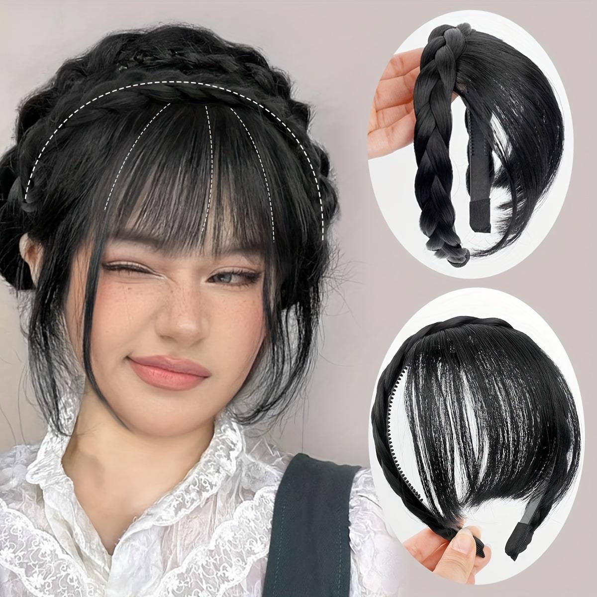 

Повязка на голову с синтетической челкой, 1 шт., повязка на голову с челкой спереди, наращивание волос с бахромой, повязка на голову из синтетических волос для женщин