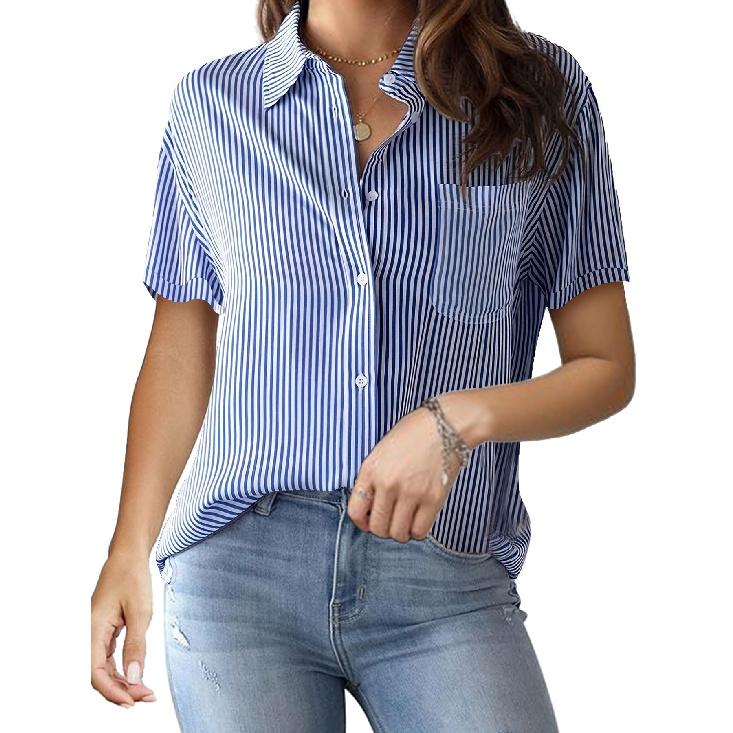 2026 Spring/Summer New Women's Fashion Printed Striped Cardigan Top Casual Stylish Short Sleeve Shirt for Women