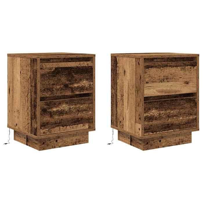VidaXL Bedside Tables with LED Lights 2pcs Old Wood 38x34x50 Cm, Nightstand, Bed Table, Side Table, Cabinet 861298