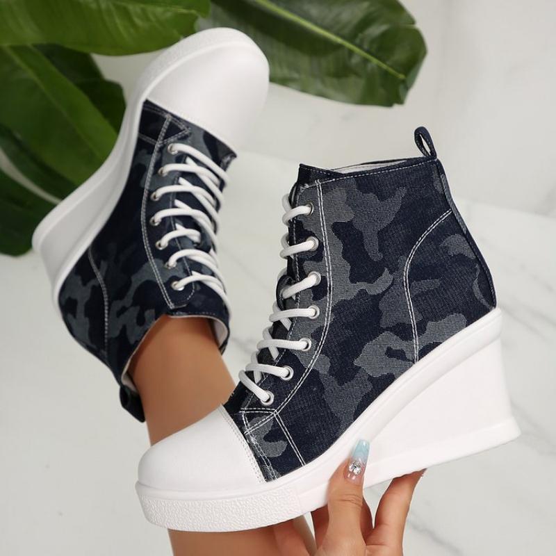 Women's Canvas Shoes Fashionable and Versatile Wedge-heeled Canvas Shoes Summer Casual High-top Sports Shoes