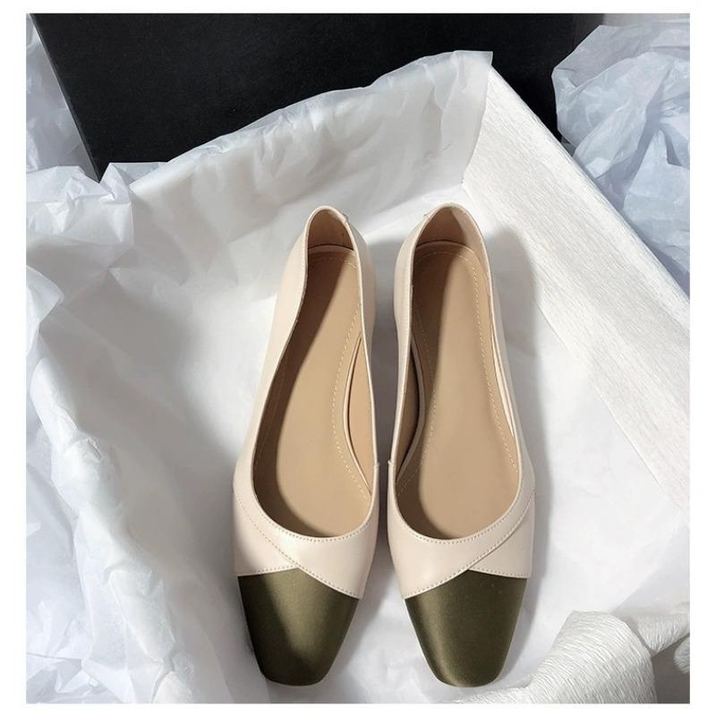 Fashion Fashion Elegant New Women's Shoes Soft Leather Surface Medium Thick Heel Shallow Sole Flat Shoes Summer Season Rubber Upper