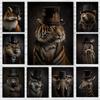 Classical Animal Wearing Hat Suit Prints Poster Canvas Painting Modern Wall Art Pictures For Living Room Bedroom Home Decoration