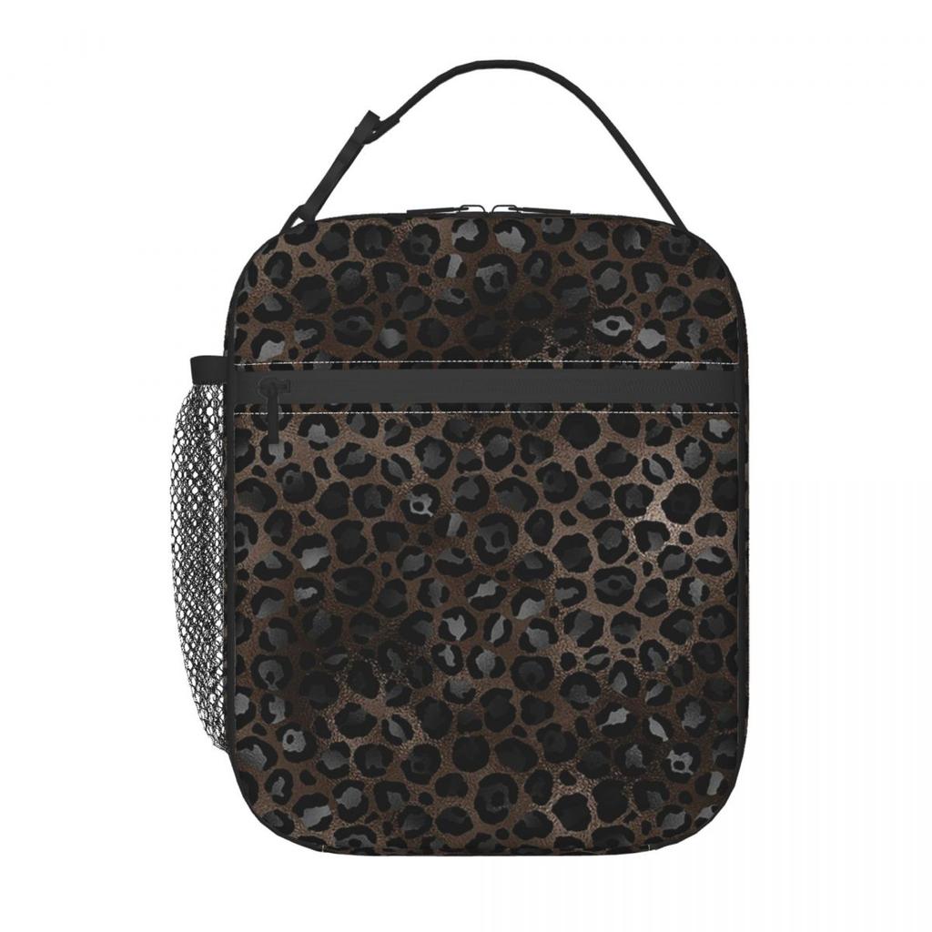 Schwarzer Leopard Tierhaut Isolierte Lunchtasche für Kinder Schul-Kühltasche Thermische Lebensmittelbox Tragbare Lunchboxen Behälter