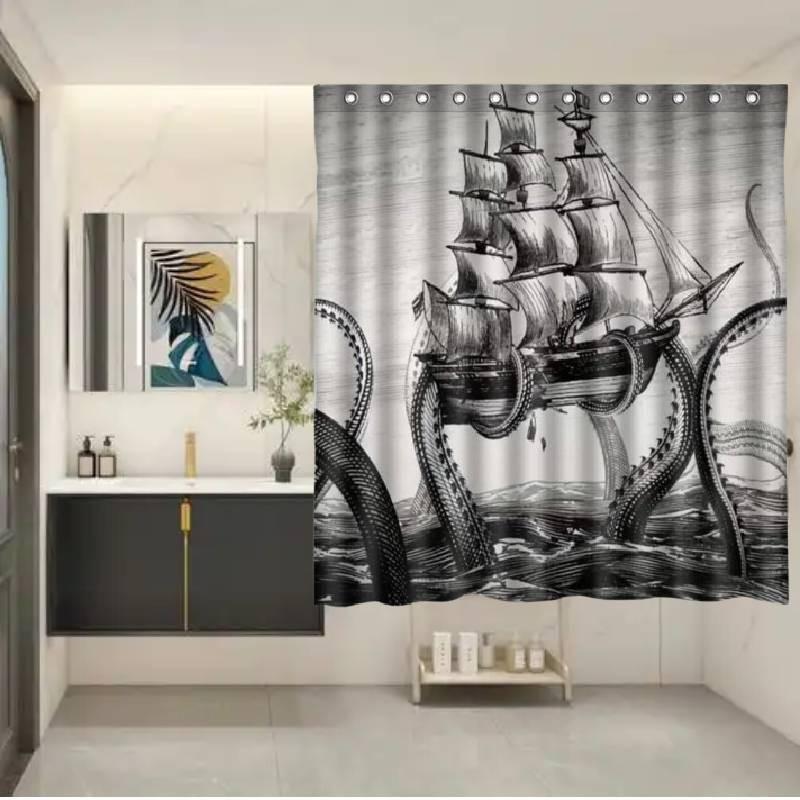 Polyester Shower Curtain With Customizable Artwork And Logo For Bathroom Privacy