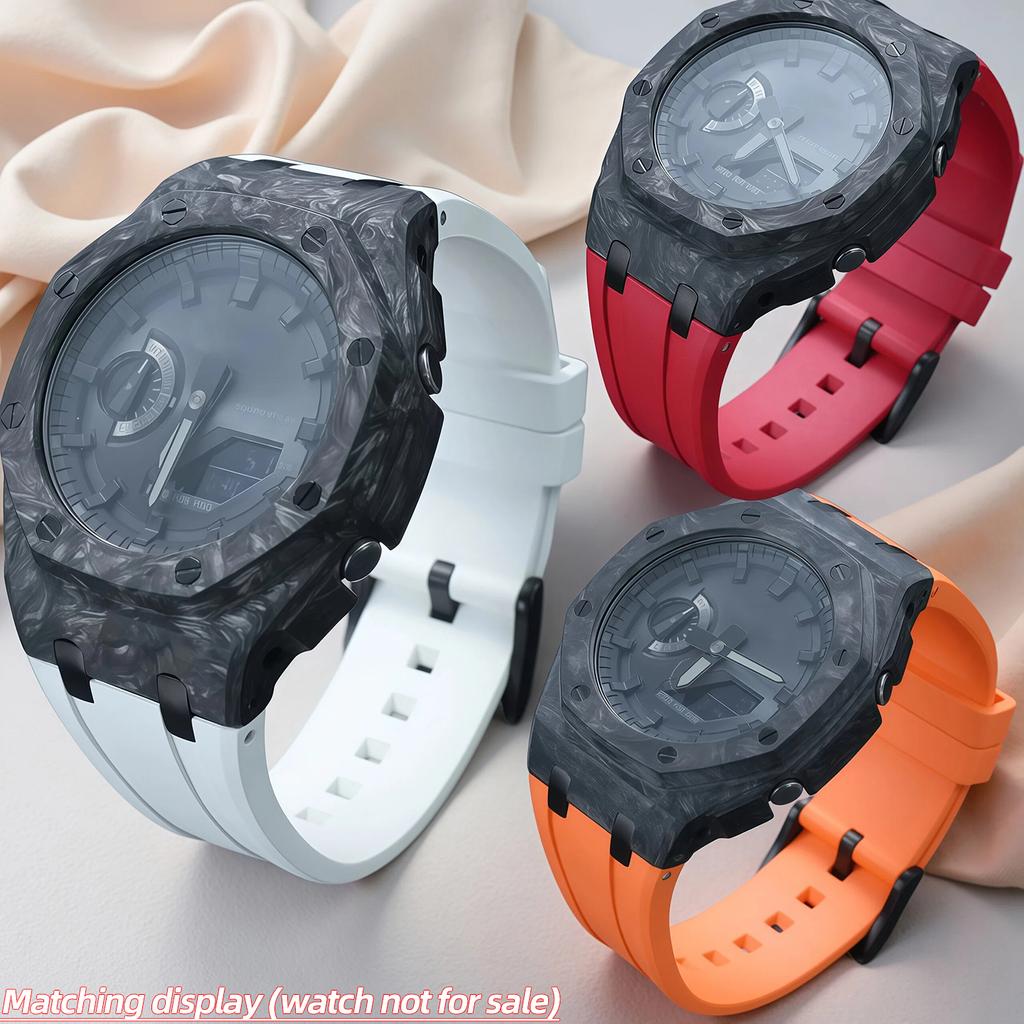 GA2100 GA2110 Modifie Lightweight Carbon Fiber Cace Watch Strap Case For Casio Gshock GA-2100 GA-2110 Fkm Rubber Watchband Bezel