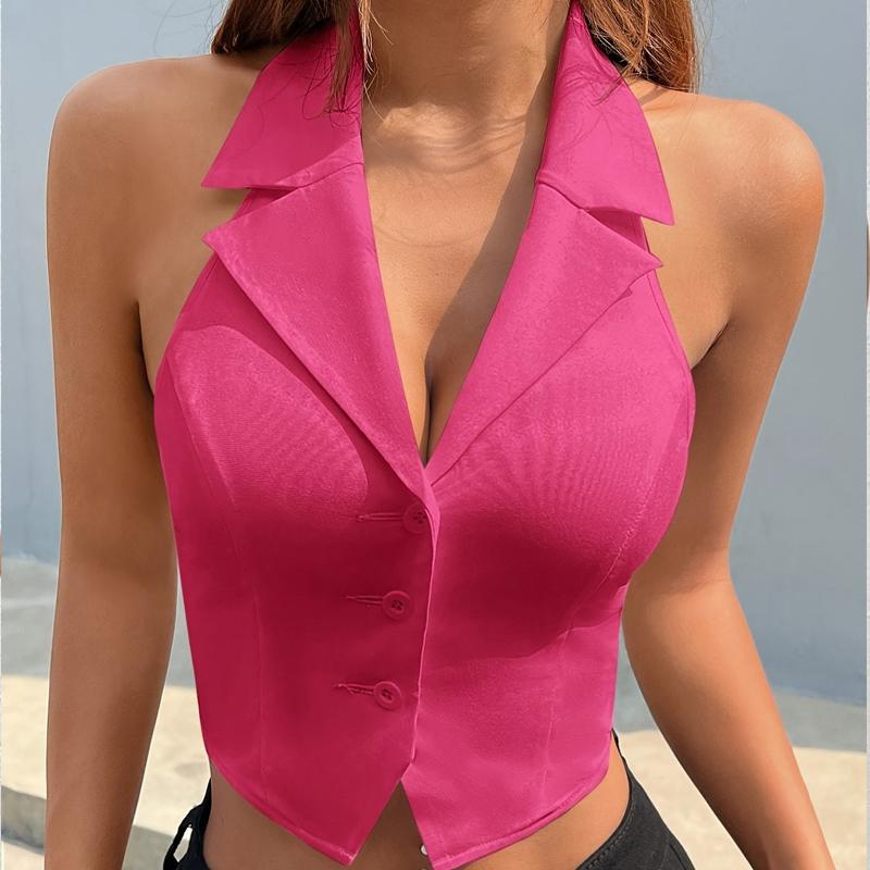Letni nowy bez rękawów halter seksowny dopasowany bez pleców garnitur kamizelka damska P1148