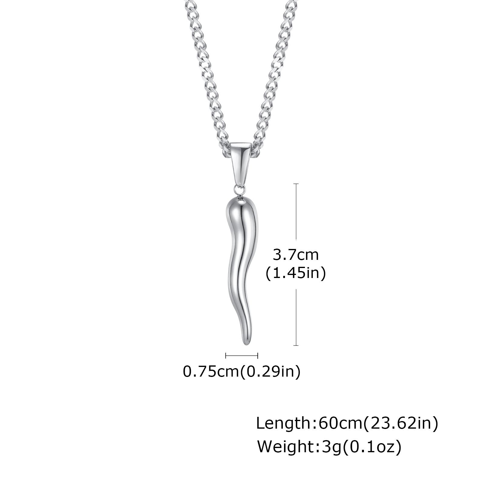 ITALIAN HORN Necklace , Stainless Steel Italian Cornicello Charm Pendant Necklaces, Unisex Men and Women Jewelry 50cm