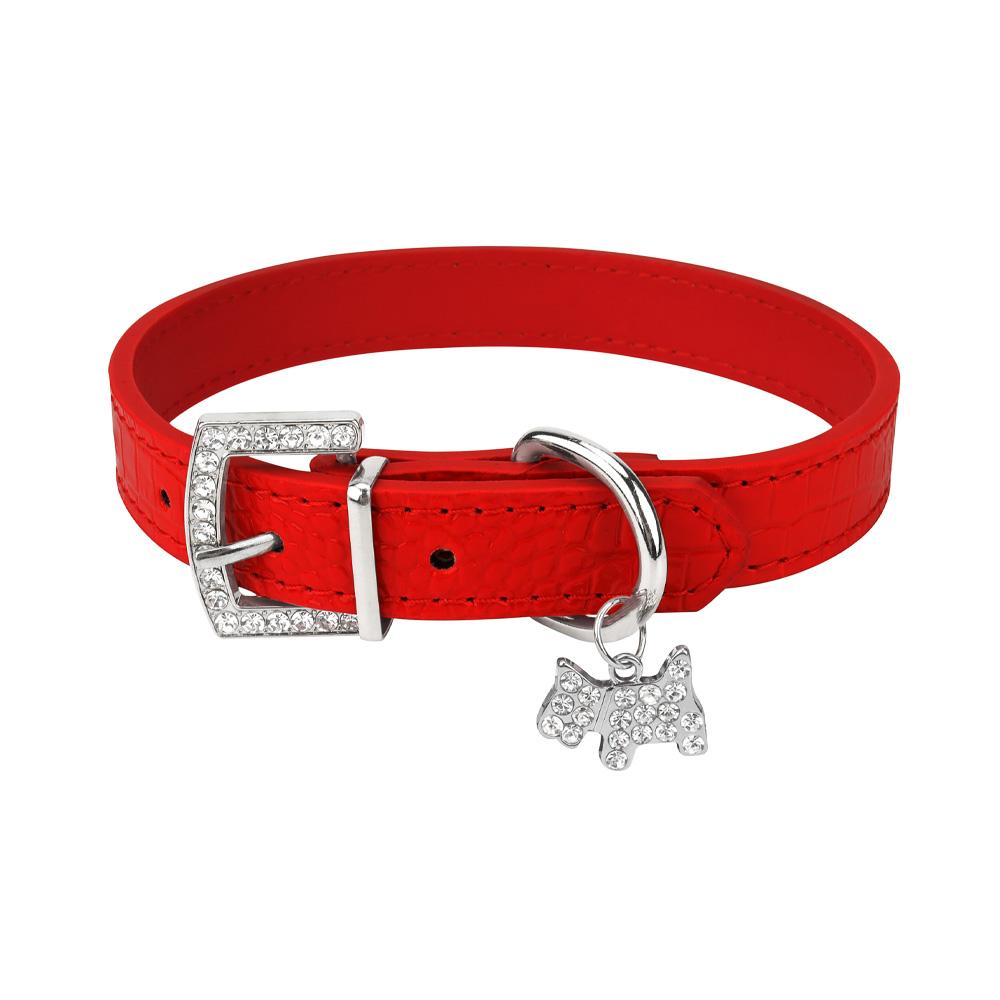 Small Durable Dog Collar PU Leather Padded Pet Collars with Puppy Pendant & Rhinestone Buckle for Small Medium Large Dogs & Cats