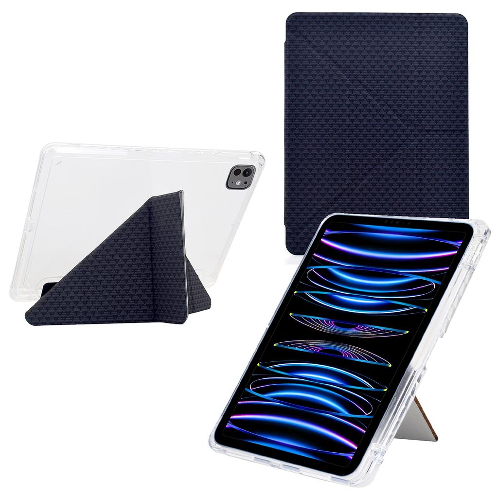 Tablet Case For iPad Pro 12.9 (2022)/(2021)/(2020)/(2018),Y-Fold Stand Pyramid-Patterned Leather+Clear Acrylic Cover with Pencil Holder