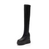 Fashion 11CM Microfiber Leather Platform Wedge Knee High Booties Women Autumn Slip On Spring Chimney Hidden Heels Over The Shoes