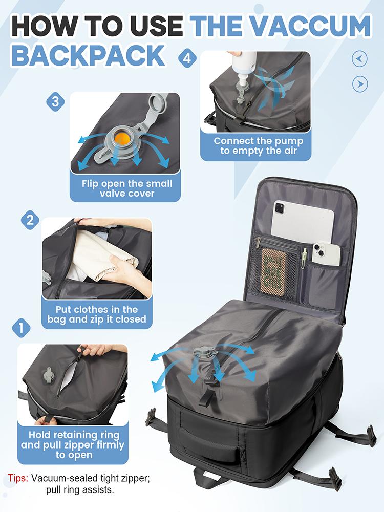 Męski plecak kompresyjny próżniowy, plecak kabinowy o dużej pojemności, plecak podróżny na krótkie dystanse, plecak turystyczny, bagaż podręczny