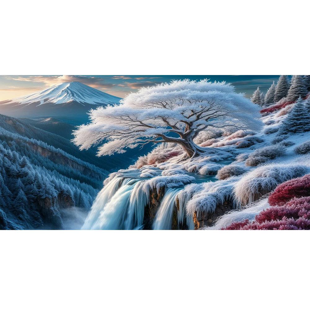 Große Größe Mosaik DIY Voll Diamant Malerei Kits Kunst Winterwald Wasserfall Landschaft Stickerei Kreuzstich Strasssteine