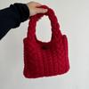Creative Multicolor Twists Knitted Handbag Soft Cow Horn Button Weave Woolen Bag Large Capacity Cute Knitted Wrist Bag Travel