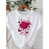 European Sizes Women'S Vintage Y2K Black T-Shirt with Pink Rose & Butterfly Print - Round Neck Short Sleeve Casual Top, Red Lips Accent
