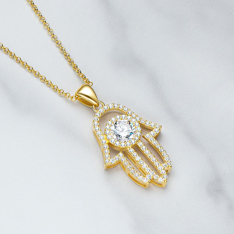 Fashion 1ct D Color Real Moissanite Palm Pendant Necklace Pure S925 Sterling Silver Hand Fatima for Women Wedding Fine Jewelry