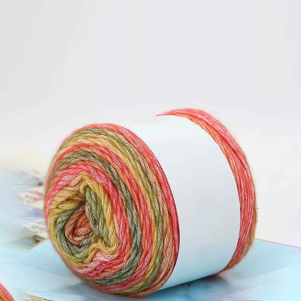 Pure Cotton Rainbow Crochet Thread Ten-Quarter Cake Weaving Yarn Long Gradient Dyeing for Crafting