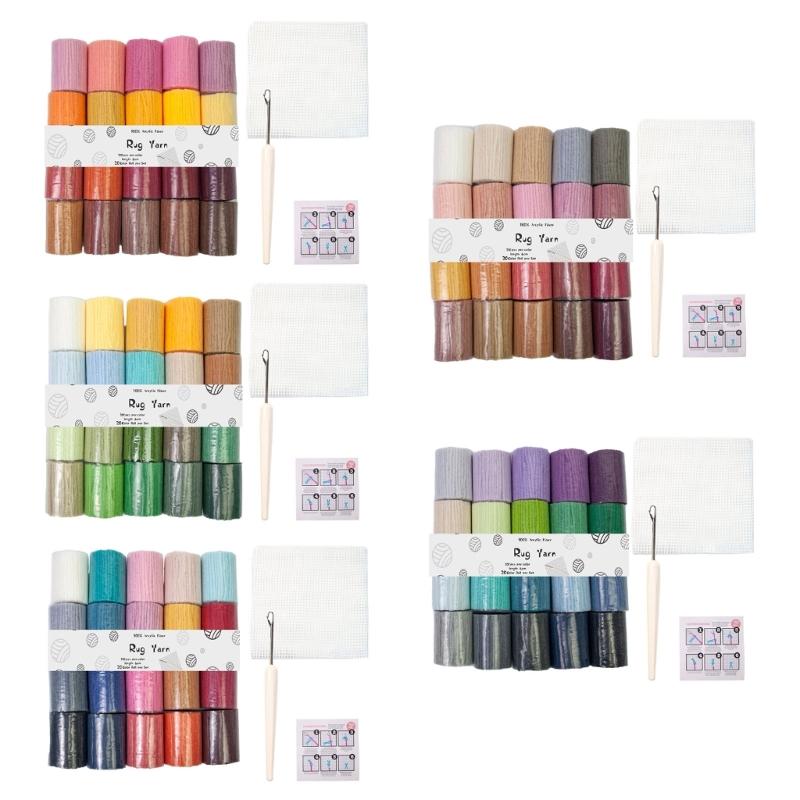20 Color Acrylic Yarn Set With Latching Hook Crochet Needle Mesh Fabric For Beginner Carpet Making Embroidery Craft