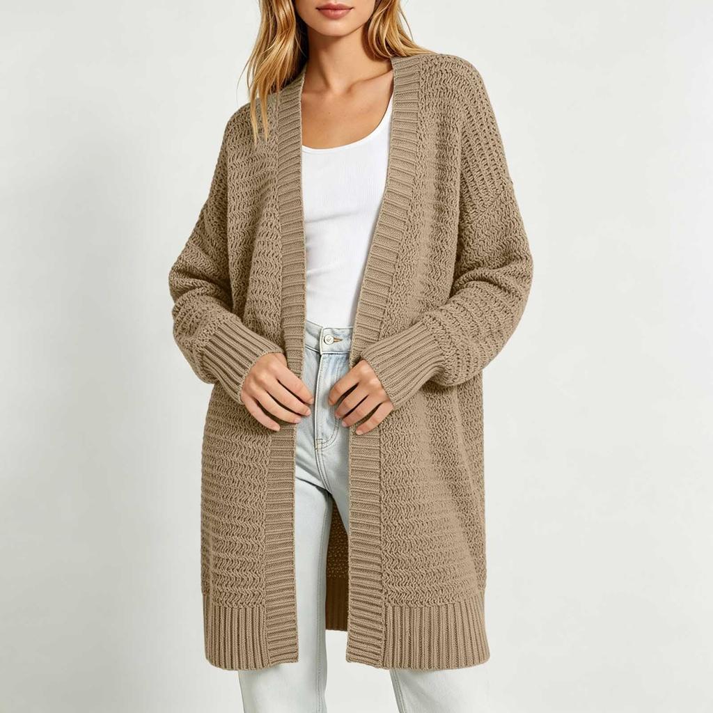 Women's V-Neck Long Sleeve Knit Cardigan Loose Fit Casual Outerwear for Everyday Wear